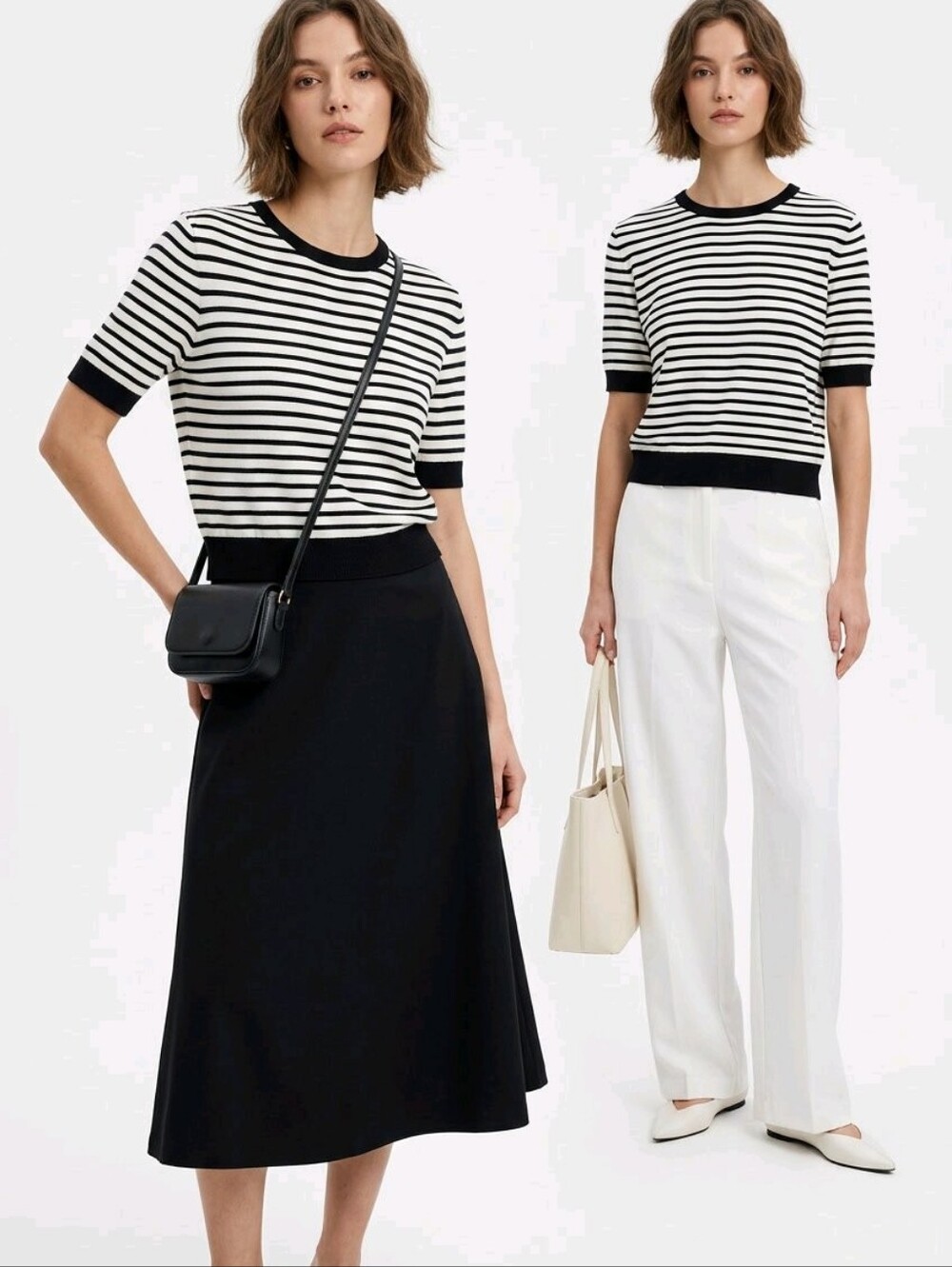 H&M Divided Navy White Striped Knit Top Women’s Size M Short Sleeve